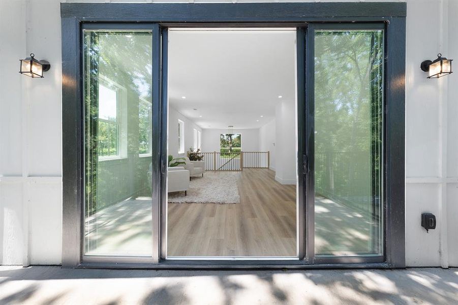 Balcony inside view finished floors and a chandelier Balcony inside view finished floors and a chandelier