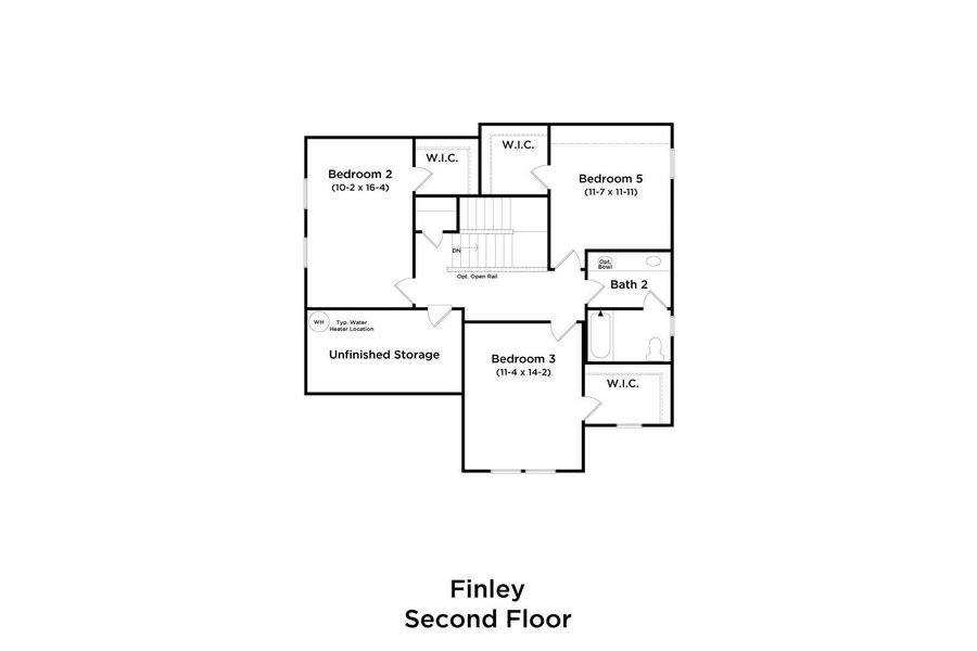 2D floor plan layout for the Finley by DRB Homes in Woodglen, Piedmont, SC (Image 5).