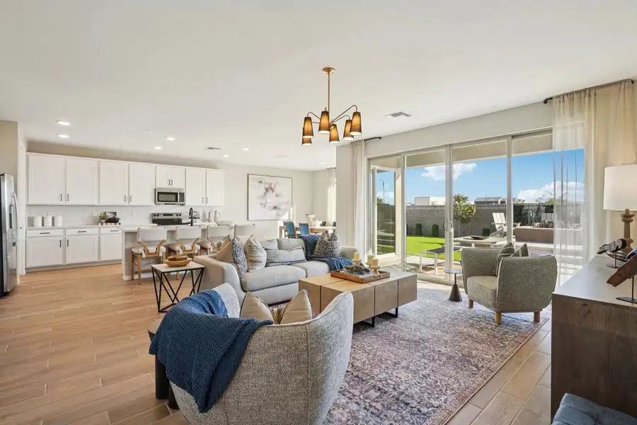 Great room, kitchen and dining