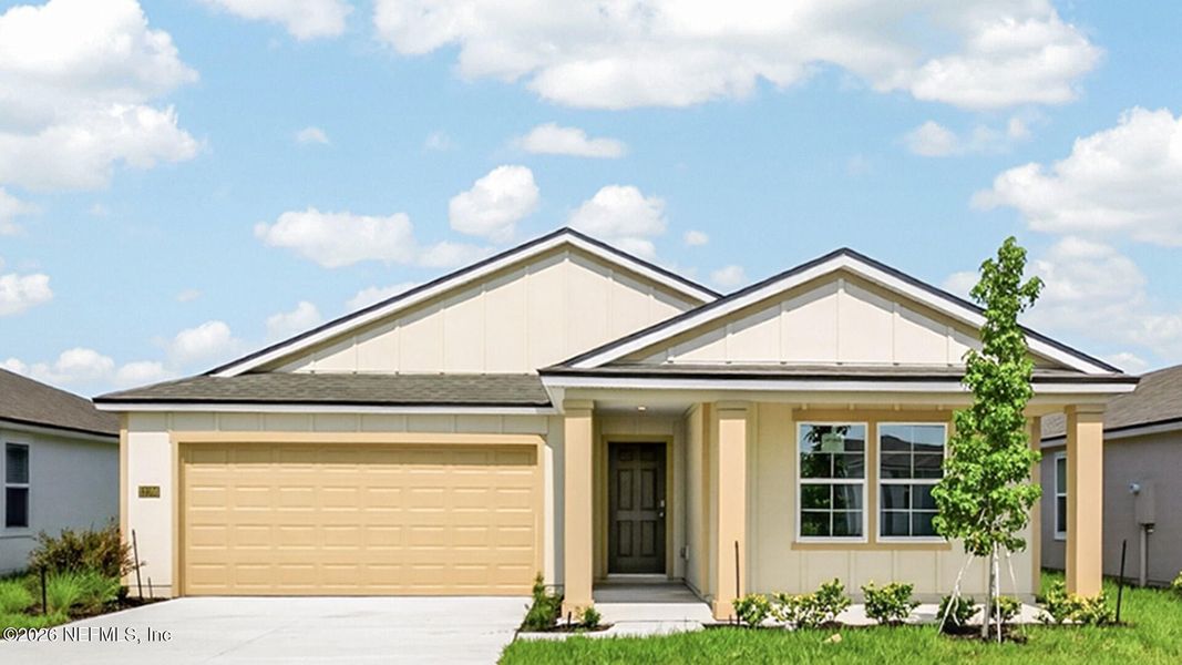 Front exterior of a new home in The Arbors, Jacksonville, FL, highlighting curb appeal (Image 1). Front exterior of a new home in The Arbors, Jacksonville, FL, highlighting curb appeal (Image 1).
