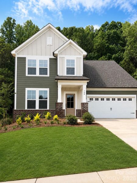Front exterior of a new home in Farms at Bellingham, Mooresville, NC, highlighting curb appeal (Image 2). Front exterior of a new home in Farms at Bellingham, Mooresville, NC, highlighting curb appeal (Image 2).