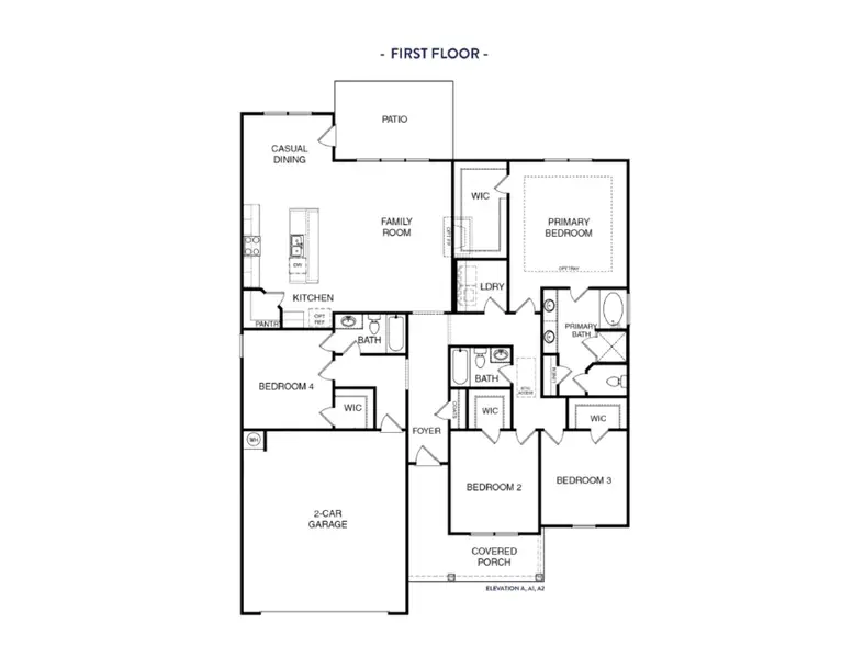 2D floor plan layout for the (GA)The Carson | Front Entry by Reliant Homes in Calgary Downs, Winder, GA (Image 5).