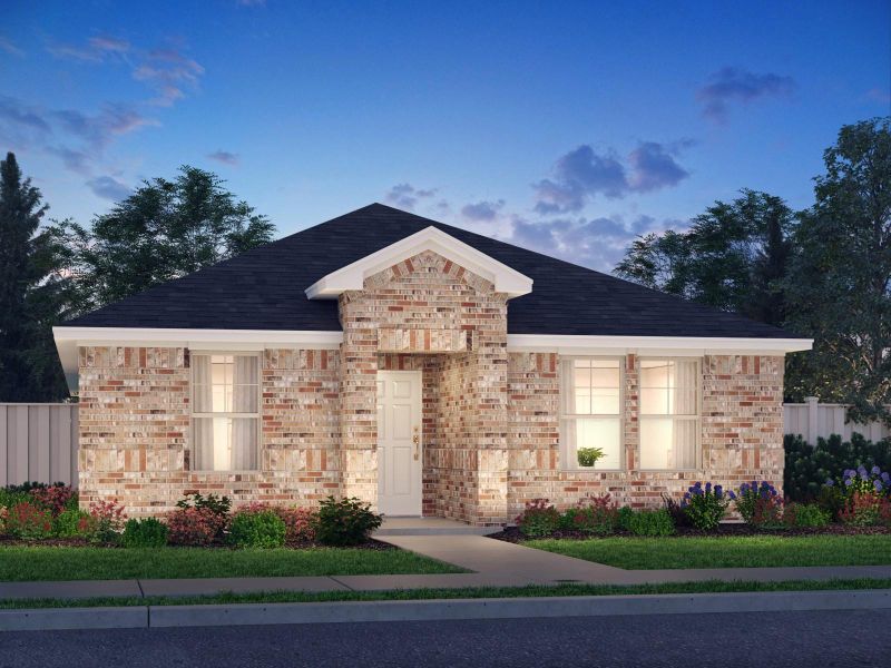 View of front of house with brick siding and fence