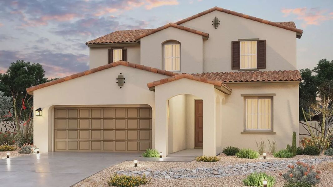 Representative exterior photo of a completed home built from the Parma by Brightland Homes in The Lakes at Rancho El Dorado, Maricopa, AZ (Image 5). Representative exterior photo of a completed home built from the Parma by Brightland Homes in The Lakes at Rancho El Dorado, Maricopa, AZ (Image 5).