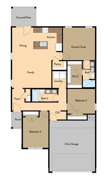 2D floor plan layout for the Desert Willow by View Homes in Paseos Del Este, Horizon City, TX (Image 4). 2D floor plan layout for the Desert Willow by View Homes in Paseos Del Este, Horizon City, TX (Image 4).
