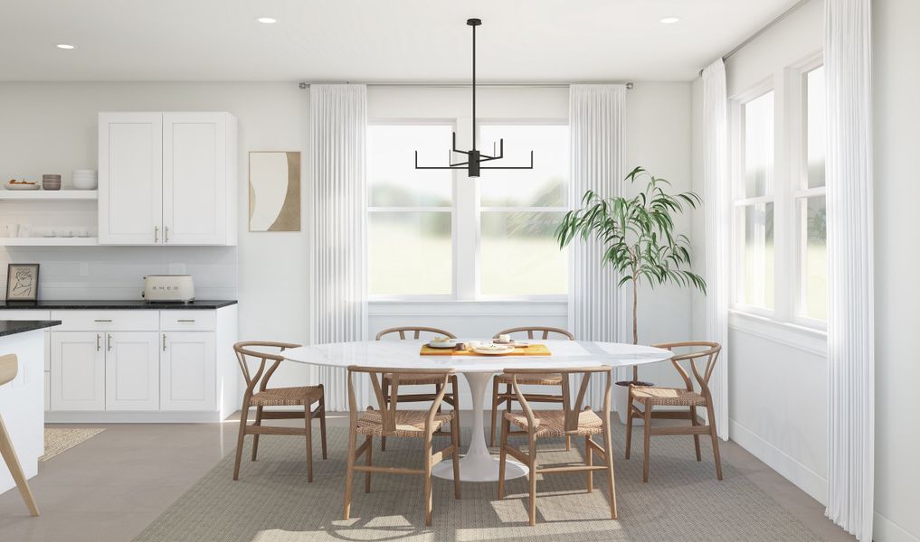 Cozy dining area with pendant lighting