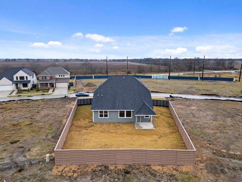 An ariel view of the backyard. An ariel view of the backyard.