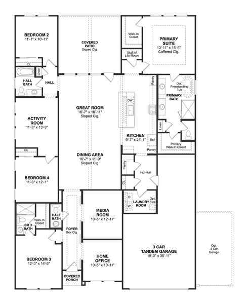 2D floor plan layout for the Geneva by K. Hovnanian® Homes in Steward Estates, Conroe, TX (Image 3). 2D floor plan layout for the Geneva by K. Hovnanian® Homes in Steward Estates, Conroe, TX (Image 3).