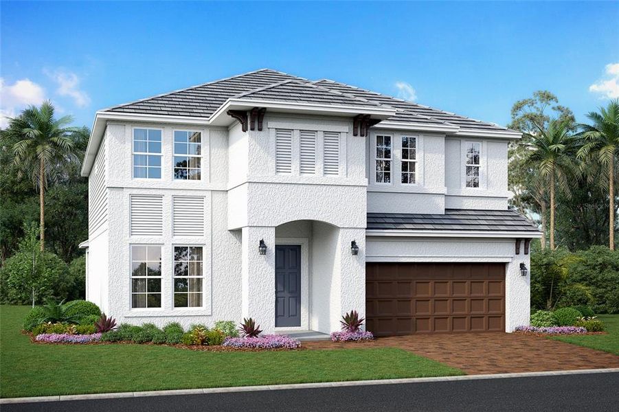 Front exterior of a new home in Sweetwater at Lakewood Ranch, Lakewood Ranch, FL, highlighting curb appeal (Image 1). Front exterior of a new home in Sweetwater at Lakewood Ranch, Lakewood Ranch, FL, highlighting curb appeal (Image 1).