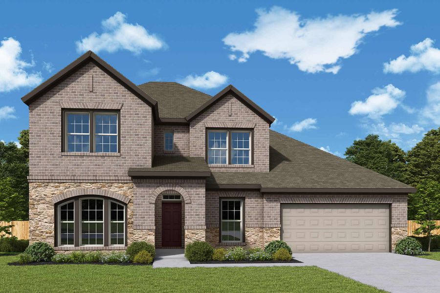 Representative exterior photo of a completed home built from the The Hart by David Weekley Homes in Sundance Cove Lakeside - Overlook View Collection, Crosby, TX (Image 22).