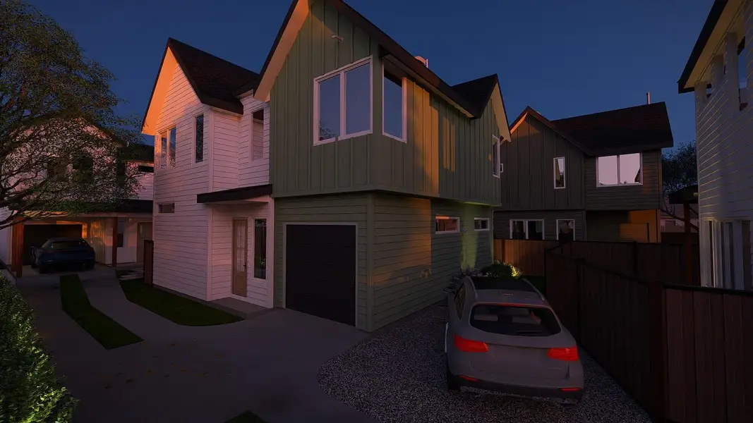 Modern home with board and batten siding and an attached garage