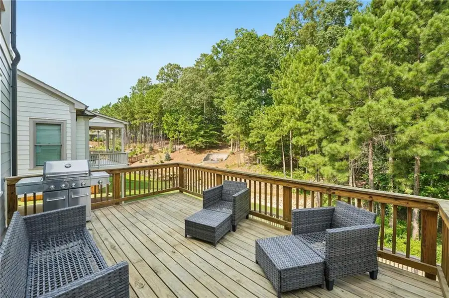 Exterior details and patio area of a home in Lakeside at River Green, Canton (Image 24).