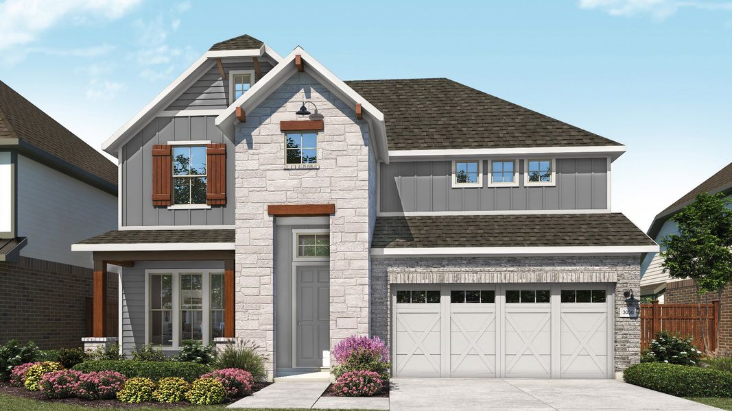Representative exterior photo of a completed home built from the Rosewood by DRB Homes in Devine Landing, Leander, TX (Image 21). Representative exterior photo of a completed home built from the Rosewood by DRB Homes in Devine Landing, Leander, TX (Image 21).