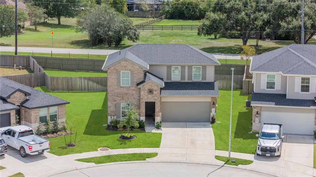 Aerial view of the home on Lucciola Lane in the Sorrento community of Richmond, Fort Bend County, Texas.