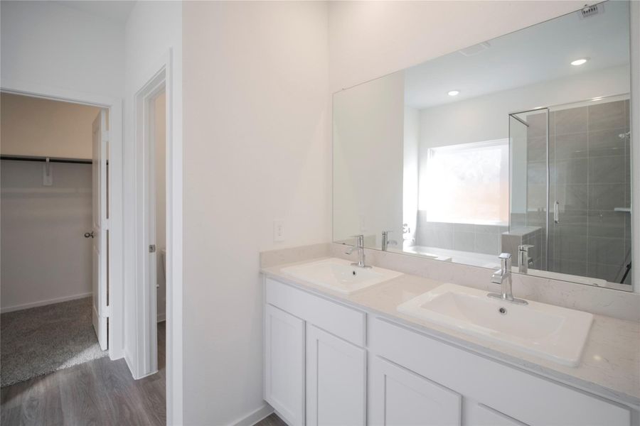 Master bathroom with dual sinks
