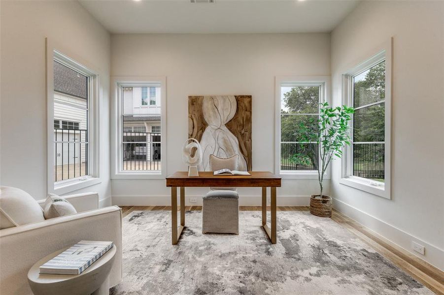 Downstairs office with views of the park