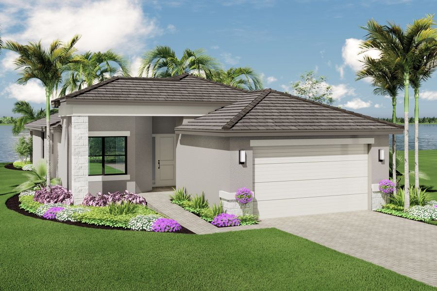 Representative exterior photo of a completed home built from the Sierra by GL Homes in Valencia Parc at Riverland, Port St. Lucie, FL (Image 22).