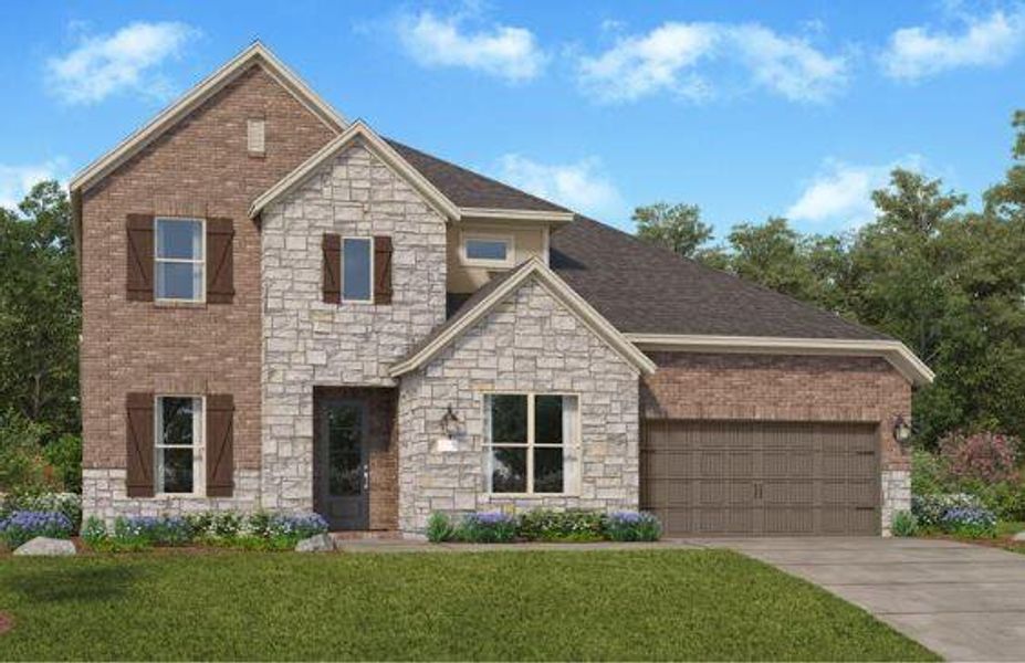 Front exterior of a new home in Cross Creek West, Fulshear, TX, highlighting curb appeal (Image 21).