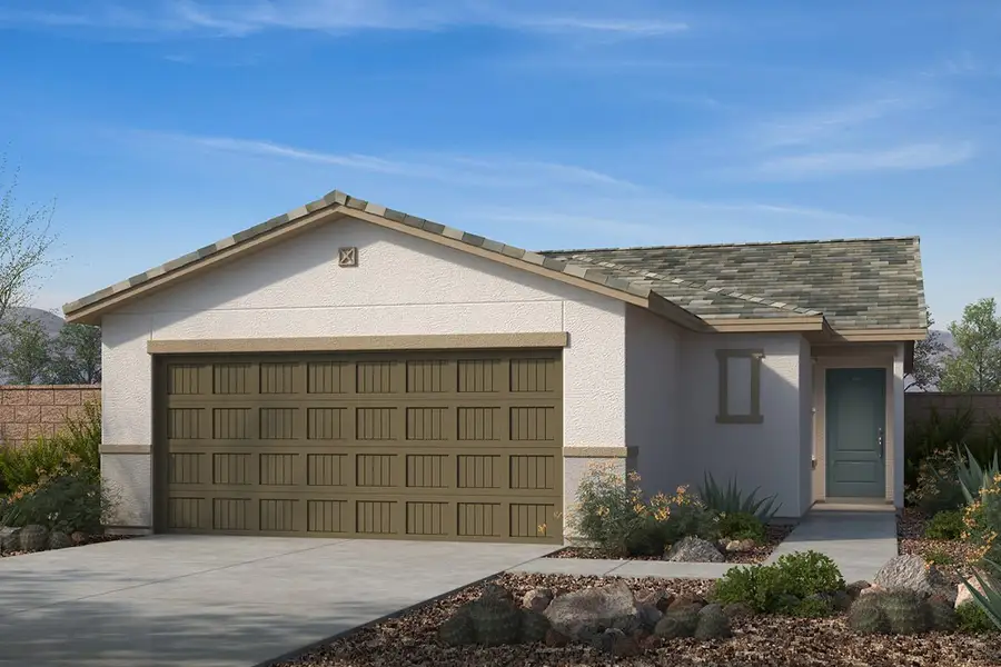 Representative exterior photo of a completed home built from the 1155 by KB Home in Skyline Village Prelude, San Tan Valley, AZ (Image 4). Representative exterior photo of a completed home built from the 1155 by KB Home in Skyline Village Prelude, San Tan Valley, AZ (Image 4).