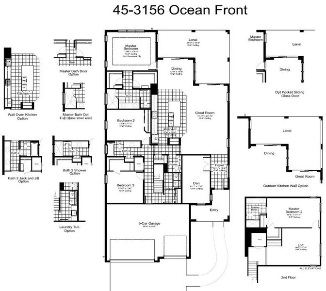 2D floor plan layout for the Ocean Front by Neal Communities in Boca Royale Golf & Country Club at Wellen Park, Englewood, FL (Image 3).