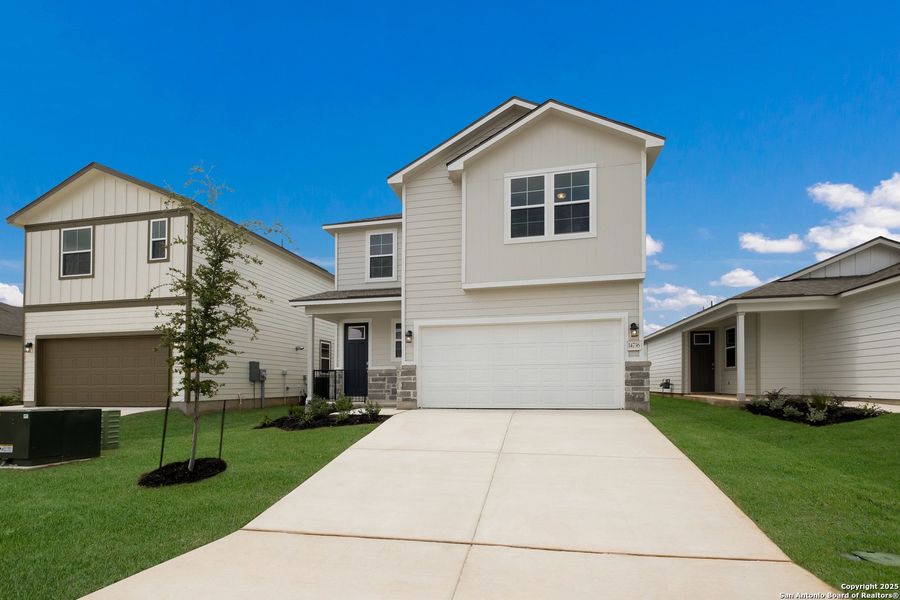 Front exterior of a new home in Talley Fields, San Antonio, TX, highlighting curb appeal (Image 19). Front exterior of a new home in Talley Fields, San Antonio, TX, highlighting curb appeal (Image 19).
