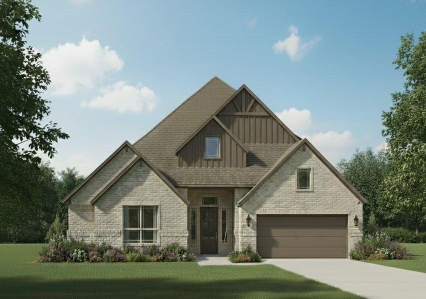 Front exterior of a new home in Brahman Ranch, Venus, TX, highlighting curb appeal (Image 1). Front exterior of a new home in Brahman Ranch, Venus, TX, highlighting curb appeal (Image 1).