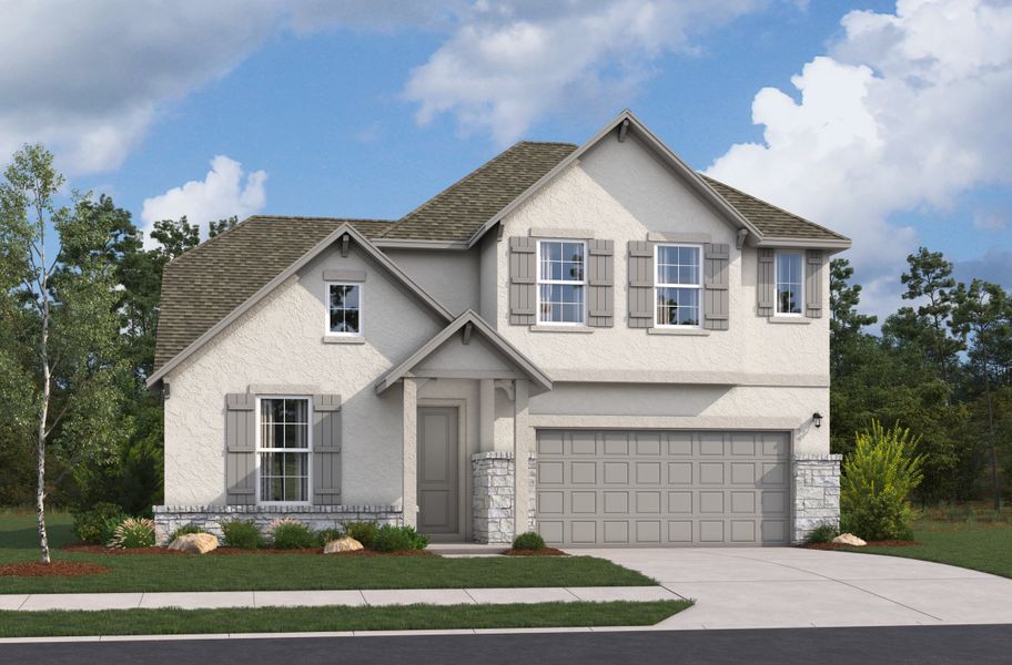 Representative exterior photo of a completed home built from the Aransas by Beazer Homes in Westridge, San Antonio, TX (Image 6). Representative exterior photo of a completed home built from the Aransas by Beazer Homes in Westridge, San Antonio, TX (Image 6).