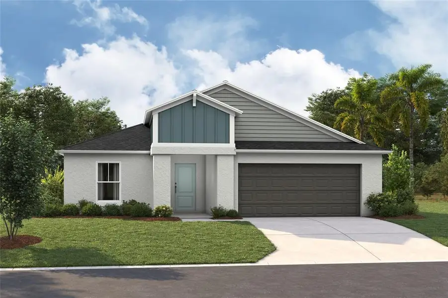 Front exterior of a new home in Wynnstone, Davenport, FL, highlighting curb appeal (Image 1).