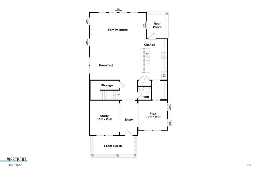 2D floor plan layout for the Westport by DRB Homes in Miller Farm Single Family Homes, Pineville, NC (Image 3).