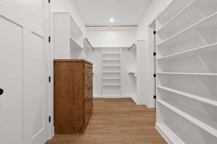 Spacious closet with light wood finished floors