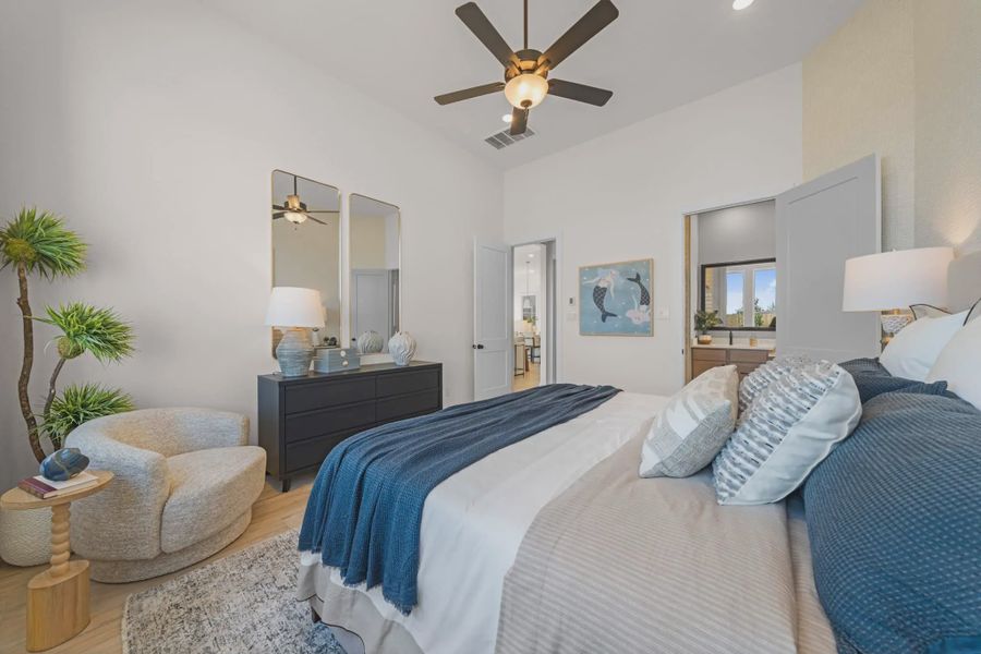 Representative furnished interior of a home built from the Hampton by Chesmar Homes in Meridiana 50's and 60's, Manvel (Image 48).