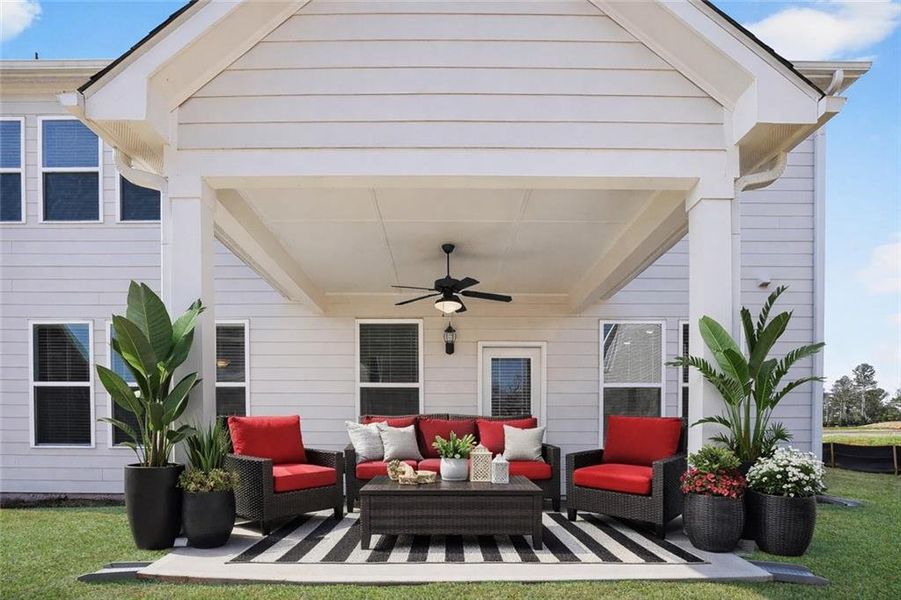 Exterior details and patio area of a home in The Fairways at Mirror Lake, Villa Rica (Image 28).