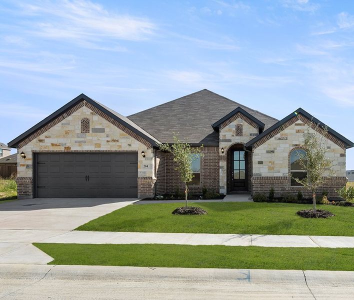 Front exterior of a new home in Still Water Lake, Godley, TX, highlighting curb appeal (Image 5). Front exterior of a new home in Still Water Lake, Godley, TX, highlighting curb appeal (Image 5).