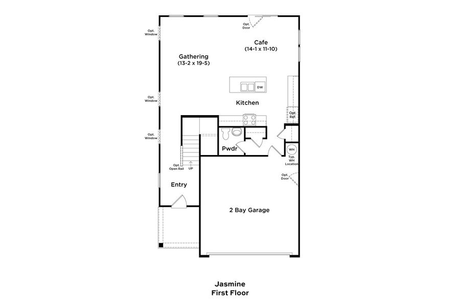 2D floor plan layout for the Jasmine by DRB Homes in Provisions at Courtland, Sanford, NC (Image 3).