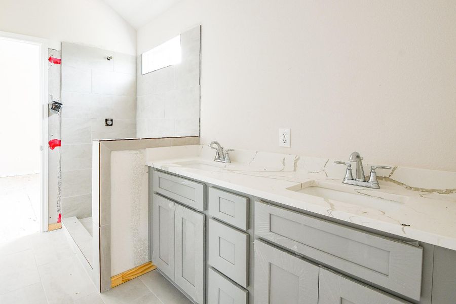 This is the next bathroom with double sinks and a shower only. This is the next bathroom with double sinks and a shower only.