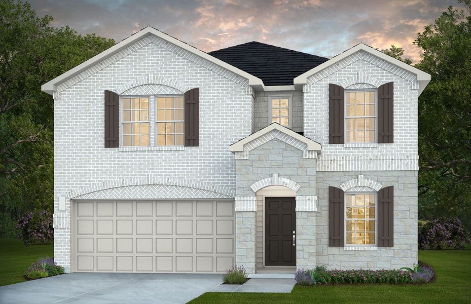 Representative exterior photo of a completed home built from the Kisko by Centex in Pinara Pines, Conroe, TX (Image 12). Representative exterior photo of a completed home built from the Kisko by Centex in Pinara Pines, Conroe, TX (Image 12).