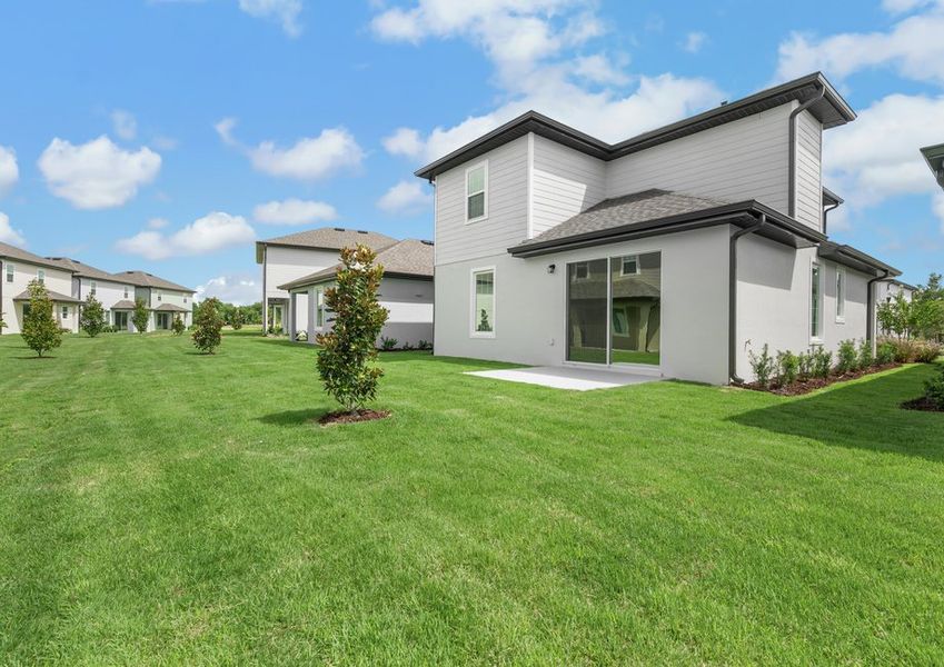 The backyard is beautifully landscaped!