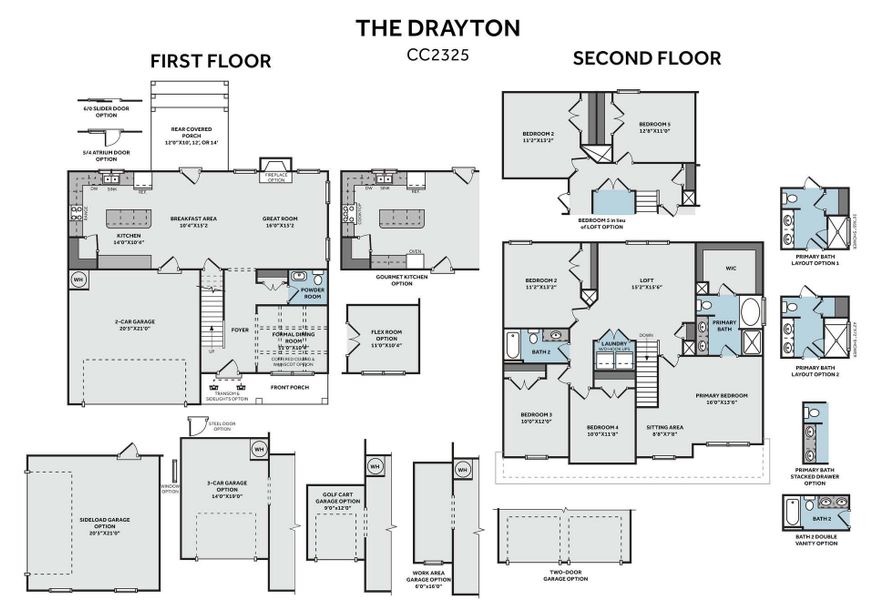 2D floor plan layout for the Drayton by Caviness & Cates Communities in Bartlett Manor, Youngsville, NC (Image 254).