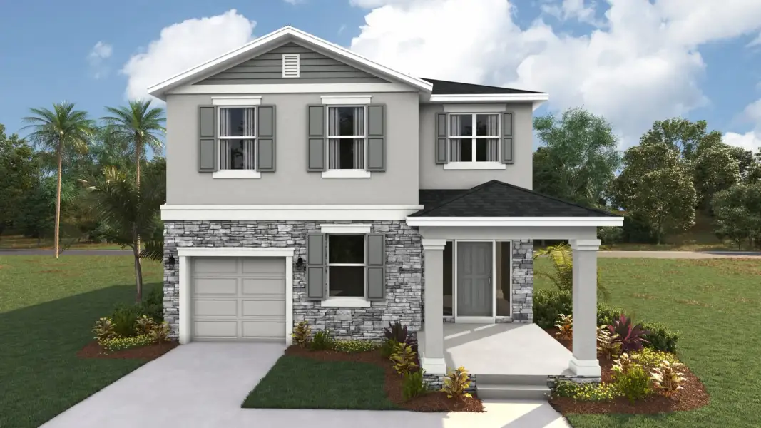 Representative exterior photo of a completed home built from the Robie by D.R. Horton in Pinellas County Spot Lots, Pinellas Park, FL (Image 1). Representative exterior photo of a completed home built from the Robie by D.R. Horton in Pinellas County Spot Lots, Pinellas Park, FL (Image 1).