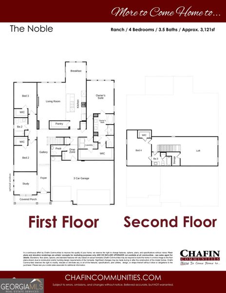2D floor plan layout of this home in Rosewood Lake Preserve, Hoschton, GA (Image 2).