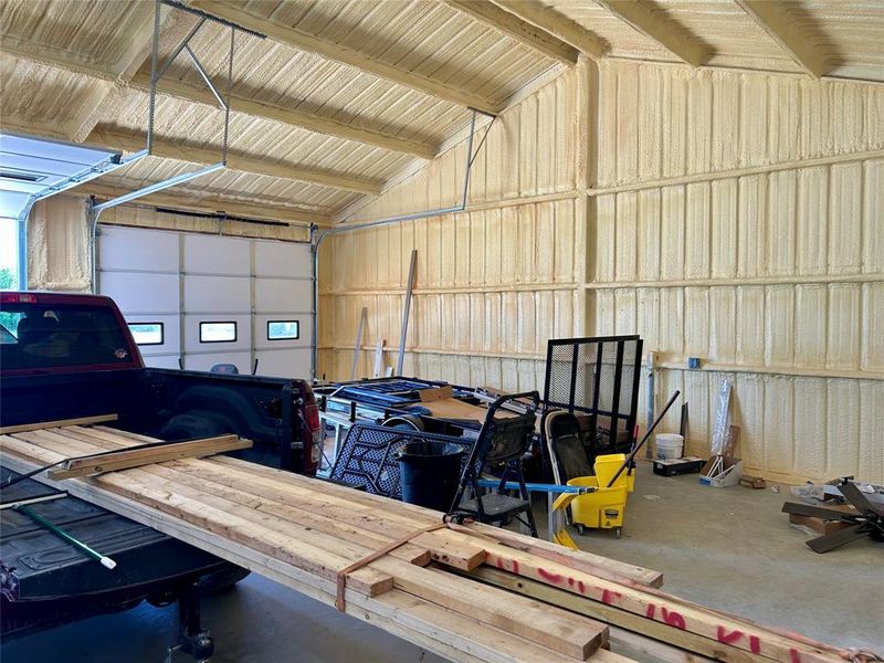 Garage with metal wall
