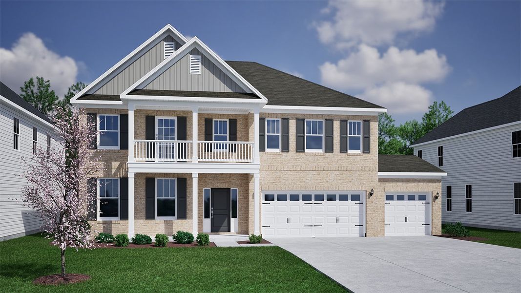 Representative exterior photo of a completed home built from the Yates II - Vanguard Collection by Mungo Homes in Ridgecrest at Midway, Anderson, SC (Image 29).