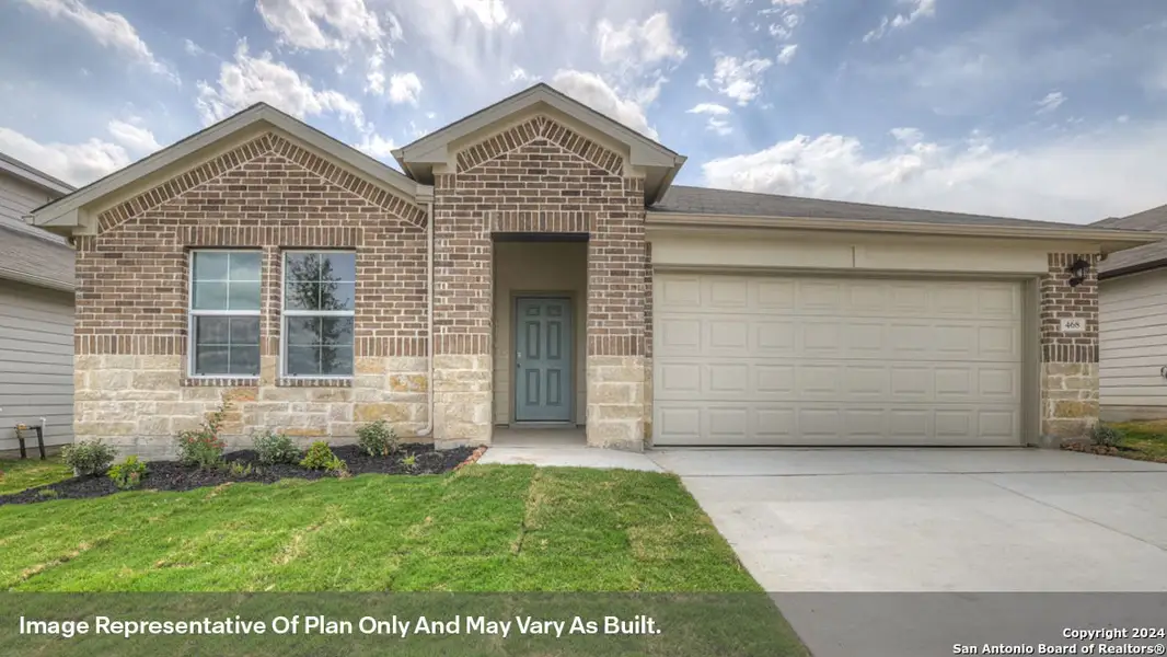 Front exterior of a new home in Arroyo Ranch, Seguin, TX, highlighting curb appeal (Image 1). Front exterior of a new home in Arroyo Ranch, Seguin, TX, highlighting curb appeal (Image 1).