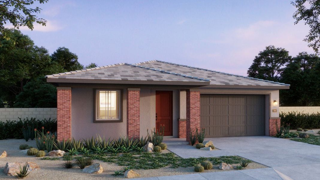 Representative exterior photo of a completed home built from the 4001 by Risewell Homes in Teravalis, Buckeye, AZ (Image 1). Representative exterior photo of a completed home built from the 4001 by Risewell Homes in Teravalis, Buckeye, AZ (Image 1).
