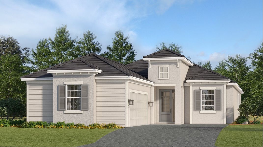 Front exterior of a new home in Sandy Key, Fort Myers, FL, highlighting curb appeal (Image 1). Front exterior of a new home in Sandy Key, Fort Myers, FL, highlighting curb appeal (Image 1).