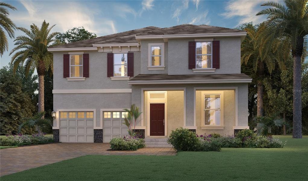 Front exterior of a new home in Waterleigh, Winter Garden, FL, highlighting curb appeal (Image 1). Front exterior of a new home in Waterleigh, Winter Garden, FL, highlighting curb appeal (Image 1).