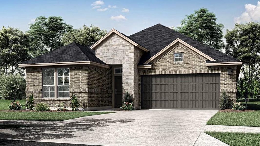 Front exterior of a new home in Mason Woods, Cypress, TX, highlighting curb appeal (Image 1). Front exterior of a new home in Mason Woods, Cypress, TX, highlighting curb appeal (Image 1).