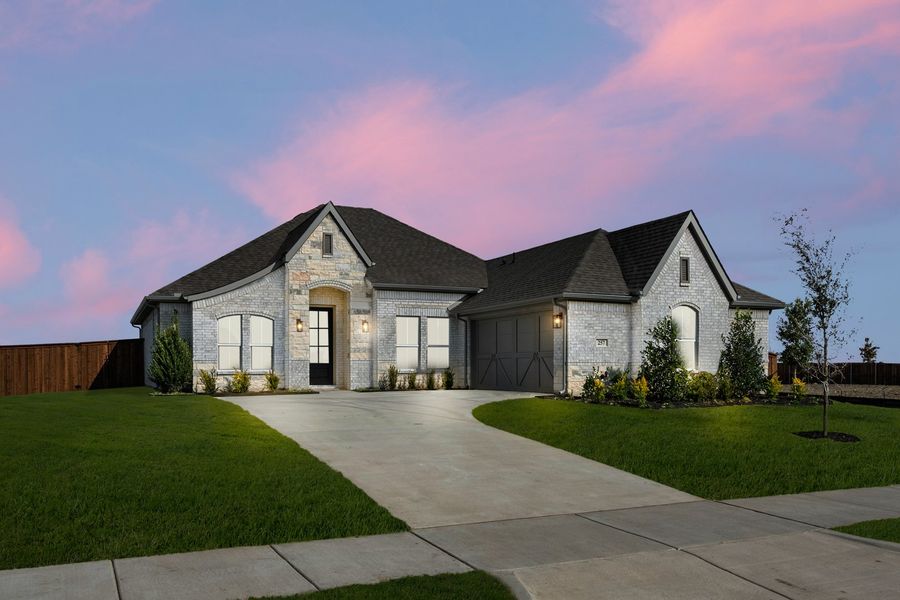 Front exterior of a new home in Myrtle Creek, Waxahachie, TX, highlighting curb appeal (Image 22).