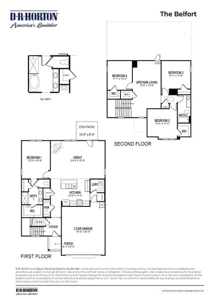 2D floor plan layout for the BELFORT by D.R. Horton in Harvest Point, Spring Hill, TN (Image 3).