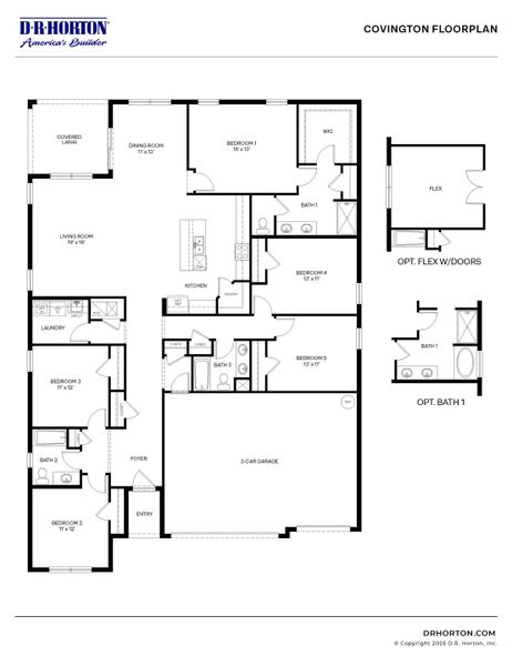 2D floor plan layout for the Covington by D.R. Horton in Indian River Preserve, Mims, FL (Image 3).